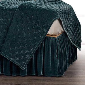 Hiend Accents Stella Faux Silk Velvet Bed Skirt - Luxurious Softness & Elegant Drape For Stunning Bedroom Décor Storm Blue 70% Rayon,30% Nylon Fb6800bs-qn-su