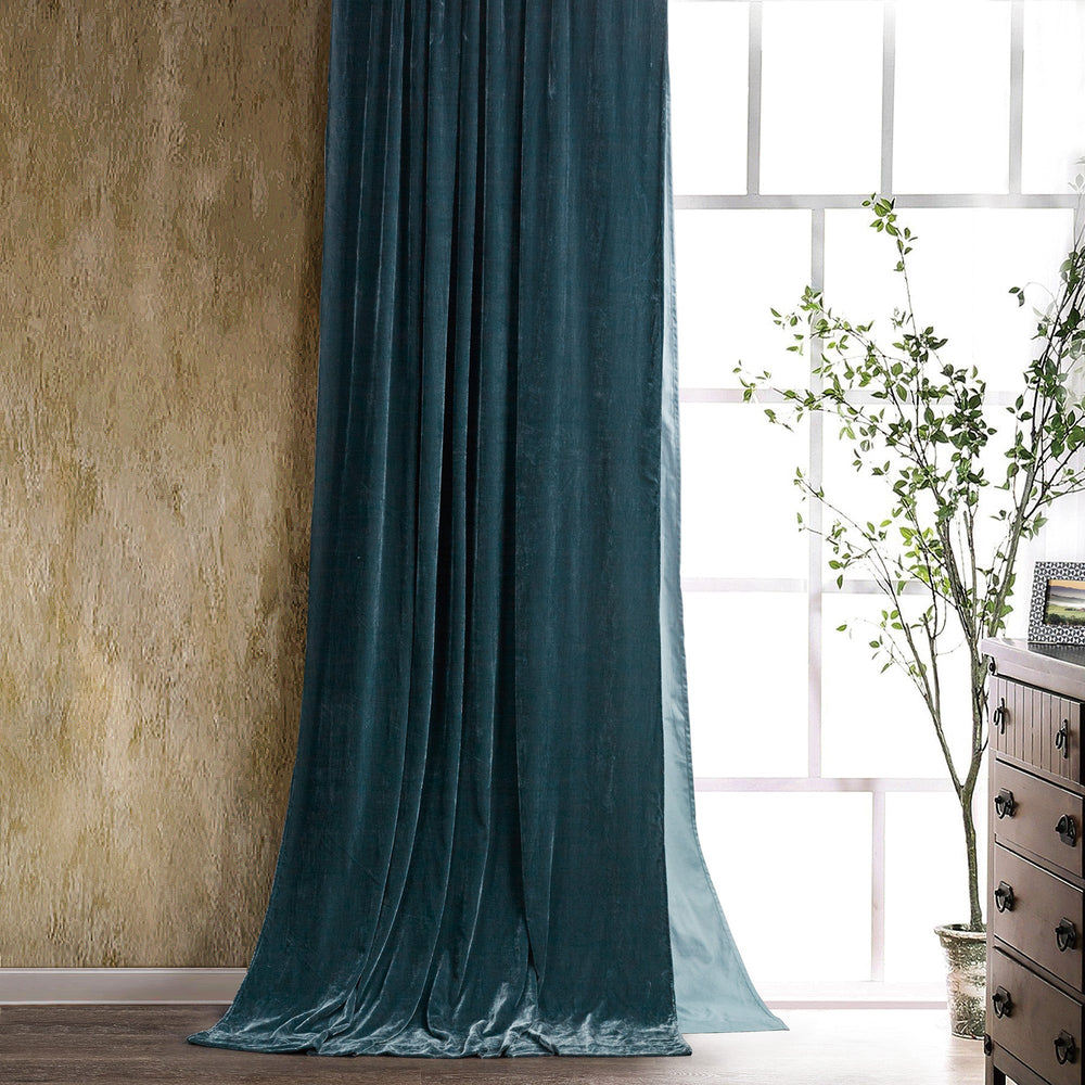 Hiend Accents Stella Faux Silk Velvet Curtain - Elegant Window Treatment For Timeless Home Décor And Style Storm Blue Face, 70% Rayon,30% Nylon,Lining, 100% Cotton Fb6800cu-os-su