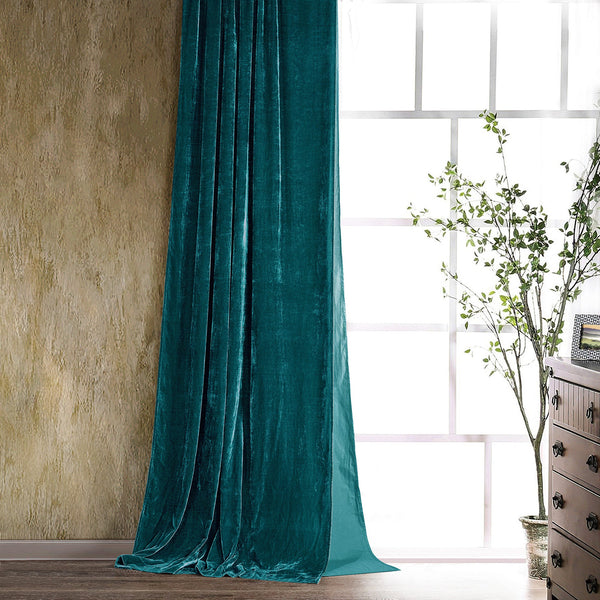 Hiend Accents Stella Faux Silk Velvet Curtain - Elegant Window Treatment For Timeless Home Décor And Style Teal Face, 70% Rayon,30% Nylon,Lining, 100% Cotton Fb6800cu-os-tl