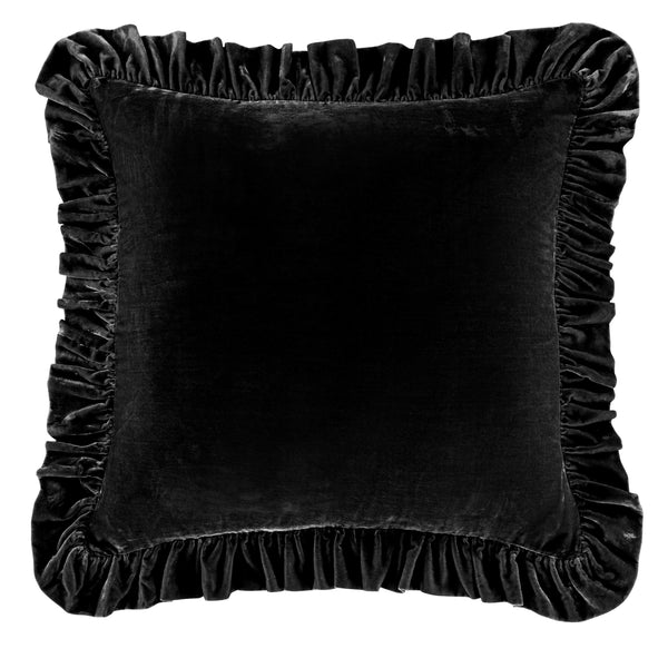 Hiend Accents Stella Faux Silk Velvet Ruffled Euro Sham - Luxurious Texture & Romantic Flair For Elegant Bedding Black 70% Rayon,30% Nylon Fb6800es-os-bk