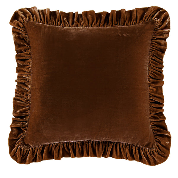 Hiend Accents Stella Faux Silk Velvet Ruffled Euro Sham - Luxurious Texture & Romantic Flair For Elegant Bedding Copper Brown 70% Rayon,30% Nylon Fb6800es-os-cb