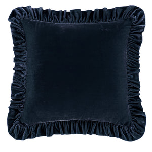 Hiend Accents Stella Faux Silk Velvet Ruffled Euro Sham - Luxurious Texture & Romantic Flair For Elegant Bedding Midnight Blue 70% Rayon,30% Nylon Fb6800es-os-mb