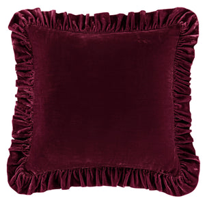 Hiend Accents Stella Faux Silk Velvet Ruffled Euro Sham - Luxurious Texture & Romantic Flair For Elegant Bedding Garnet Red 70% Rayon,30% Nylon Fb6800es-os-rd