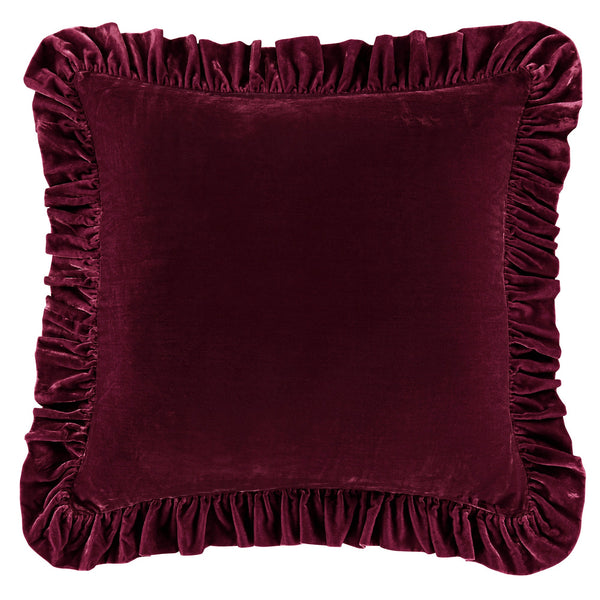 Hiend Accents Stella Faux Silk Velvet Ruffled Euro Sham - Luxurious Texture & Romantic Flair For Elegant Bedding Garnet Red 70% Rayon,30% Nylon Fb6800es-os-rd
