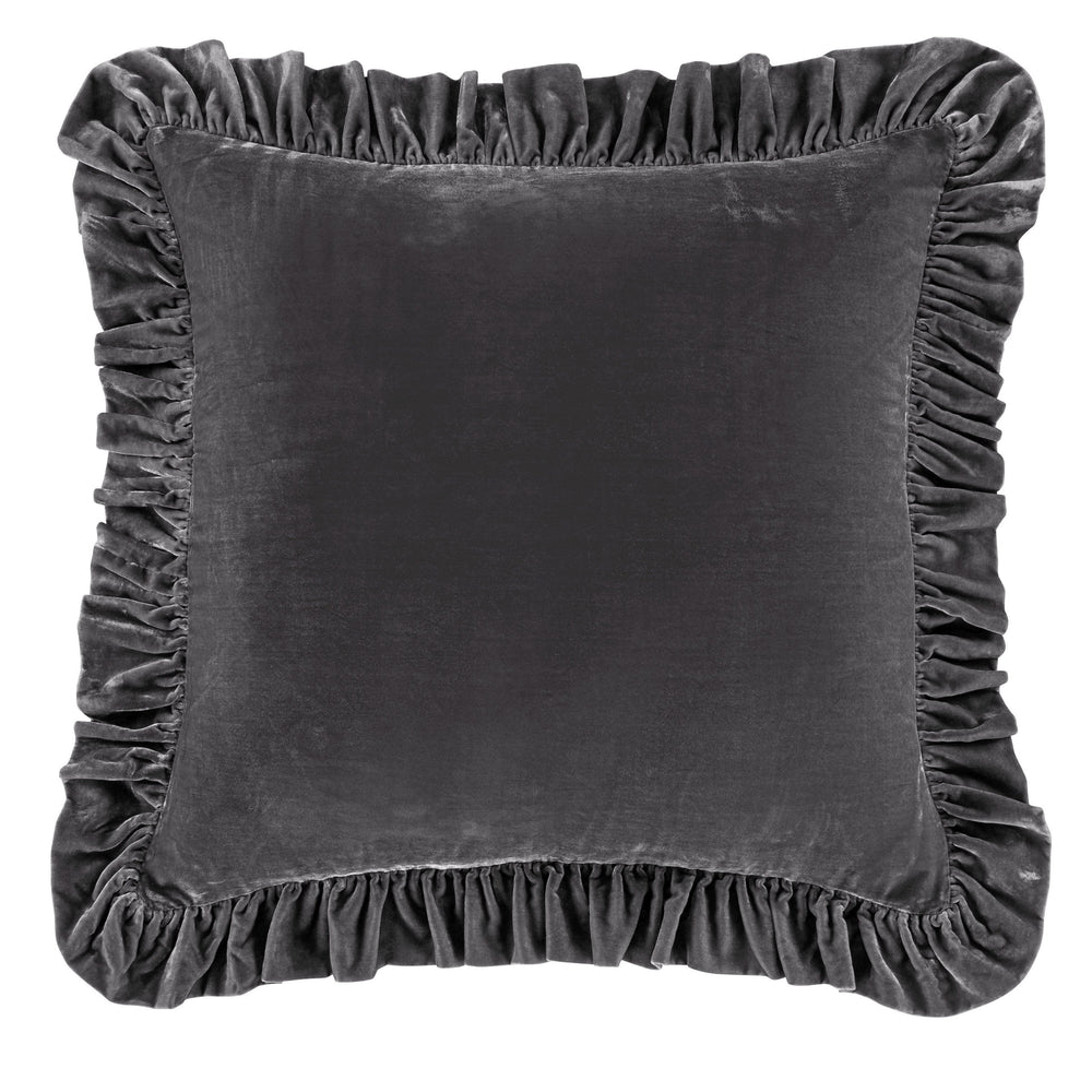 Hiend Accents Stella Faux Silk Velvet Ruffled Euro Sham - Luxurious Texture & Romantic Flair For Elegant Bedding Slate 70% Rayon,30% Nylon Fb6800es-os-sl