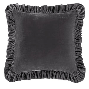 Hiend Accents Stella Faux Silk Velvet Ruffled Euro Sham - Luxurious Texture & Romantic Flair For Elegant Bedding Slate 70% Rayon,30% Nylon Fb6800es-os-sl