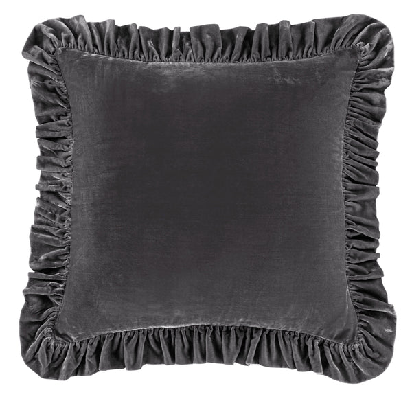 Hiend Accents Stella Faux Silk Velvet Ruffled Euro Sham - Luxurious Texture & Romantic Flair For Elegant Bedding Slate 70% Rayon,30% Nylon Fb6800es-os-sl