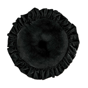 Hiend Accents Stella Faux Silk Velvet Ruffled Round Pillow - Luxurious Touch For Elegant Bedroom Decor & Style Black Shell, 70% Rayon,30% Nylon,Fill, 100% Polyester Fb6800p1-os-bk