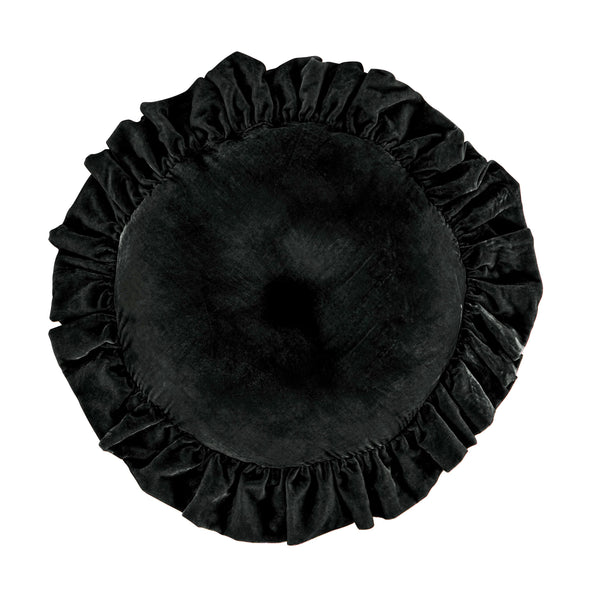 Hiend Accents Stella Faux Silk Velvet Ruffled Round Pillow - Luxurious Touch For Elegant Bedroom Decor & Style Black Shell, 70% Rayon,30% Nylon,Fill, 100% Polyester Fb6800p1-os-bk