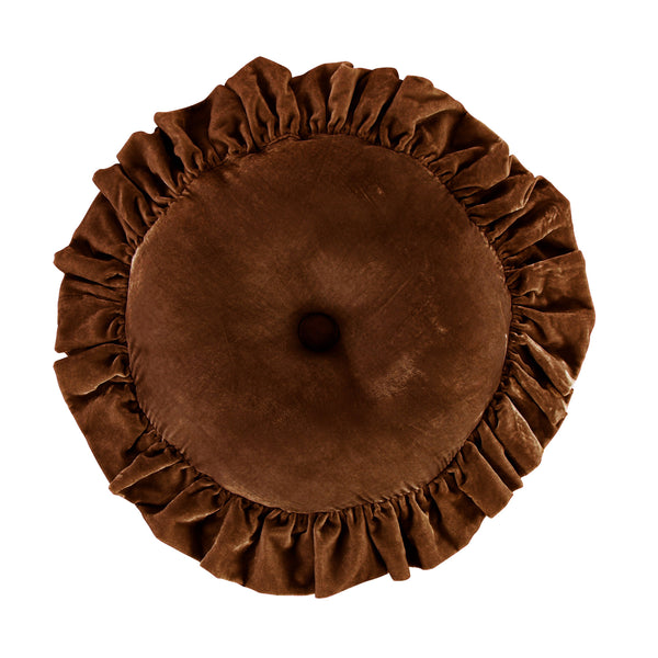 Hiend Accents Stella Faux Silk Velvet Ruffled Round Pillow - Luxurious Touch For Elegant Bedroom Decor & Style Copper Brown Shell, 70% Rayon,30% Nylon,Fill, 100% Polyester Fb6800p1-os-cb