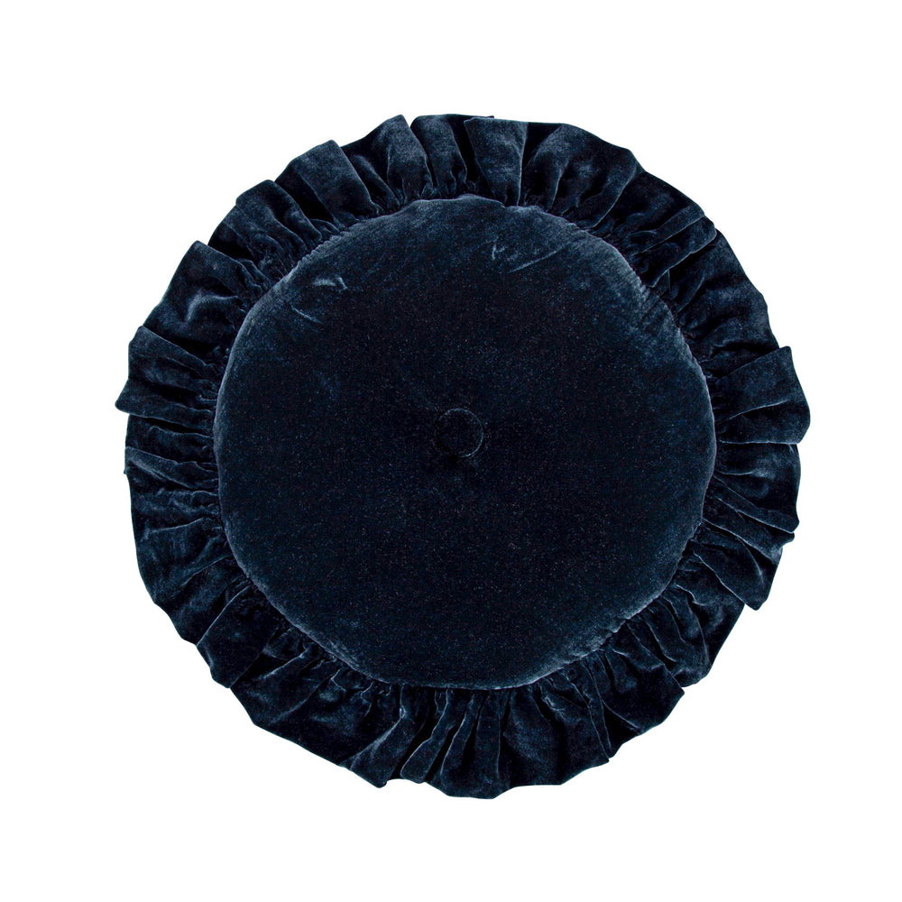 Hiend Accents Stella Faux Silk Velvet Ruffled Round Pillow - Luxurious Touch For Elegant Bedroom Decor & Style Midnight Blue Shell, 70% Rayon,30% Nylon,Fill, 100% Polyester Fb6800p1-os-mb