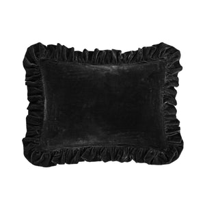 Hiend Accents Stella Faux Silk Velvet Ruffled Oblong Pillow - Luxurious Comfort & Elegant Style For Your Bedroom Decor Black Shell, 70% Rayon,30% Nylon,Fill, 100% Waterfowl Feathers Fb6800p2-os-bk