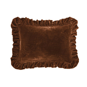 Hiend Accents Stella Faux Silk Velvet Ruffled Oblong Pillow - Luxurious Comfort & Elegant Style For Your Bedroom Decor Copper Brown Shell, 70% Rayon,30% Nylon,Fill, 100% Waterfowl Feathers Fb6800p2-os-cb