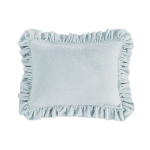 Hiend Accents Stella Faux Silk Velvet Ruffled Oblong Pillow - Luxurious Comfort & Elegant Style For Your Bedroom Decor Icy Blue Shell, 70% Rayon,30% Nylon,Fill, 100% Waterfowl Feathers Fb6800p2-os-ib