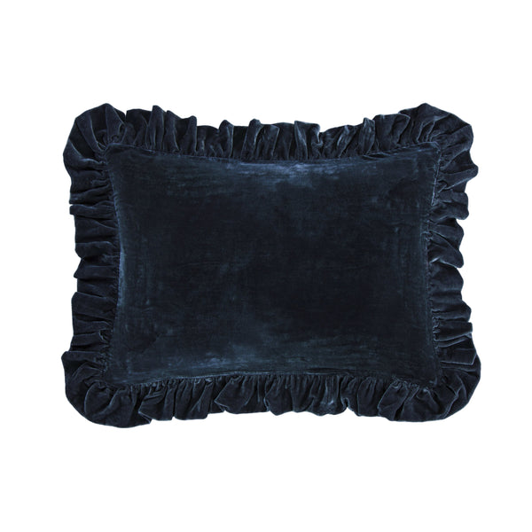 Hiend Accents Stella Faux Silk Velvet Ruffled Oblong Pillow - Luxurious Comfort & Elegant Style For Your Bedroom Decor Midnight Blue Shell, 70% Rayon,30% Nylon,Fill, 100% Waterfowl Feathers Fb6800p2-os-mb