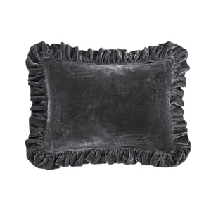 Hiend Accents Stella Faux Silk Velvet Ruffled Oblong Pillow - Luxurious Comfort & Elegant Style For Your Bedroom Decor Slate Shell, 70% Rayon,30% Nylon,Fill, 100% Waterfowl Feathers Fb6800p2-os-sl