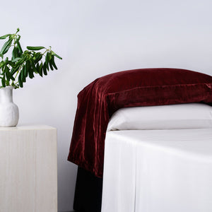 Hiend Accents Stella Faux Silk Velvet Waterfall Pillowcase Set - Elevate Your Bedroom With Luxury And Style Garnet Red 70% Rayon,30% Nylon Fb6900ps-os-rd