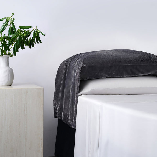 Hiend Accents Stella Faux Silk Velvet Waterfall Pillowcase Set - Elevate Your Bedroom With Luxury And Style Slate 70% Rayon,30% Nylon Fb6900ps-os-sl