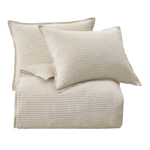 Hiend Accents 100% French Flax Linen Railroad Stripe Duvet Cover Set - Elevate Your Bedroom With Timeless Elegance Natural 100% Linen Fb7120ds-sk-nt