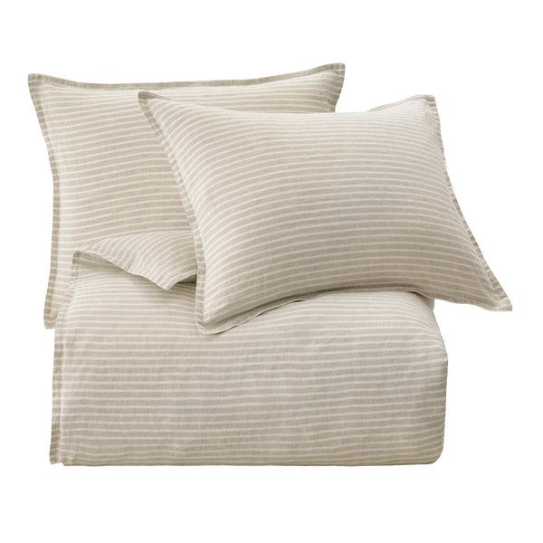 Hiend Accents 100% French Flax Linen Railroad Stripe Duvet Cover Set - Elevate Your Bedroom With Timeless Elegance Natural 100% Linen Fb7120ds-sk-nt