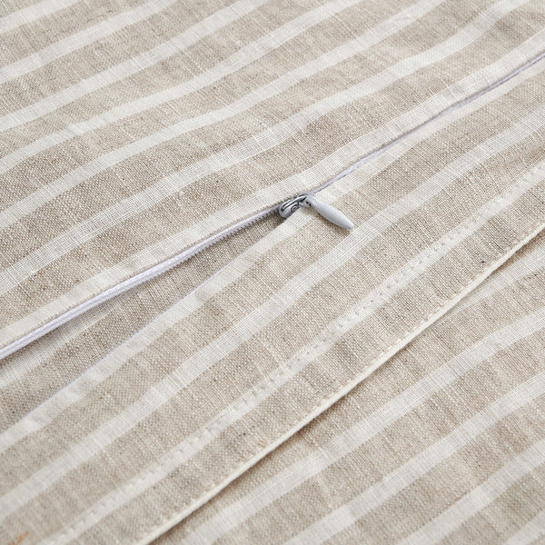 Hiend Accents 100% French Flax Linen Railroad Stripe Duvet Cover Set - Elevate Your Bedroom With Timeless Elegance Natural 100% Linen Fb7120ds-sk-nt