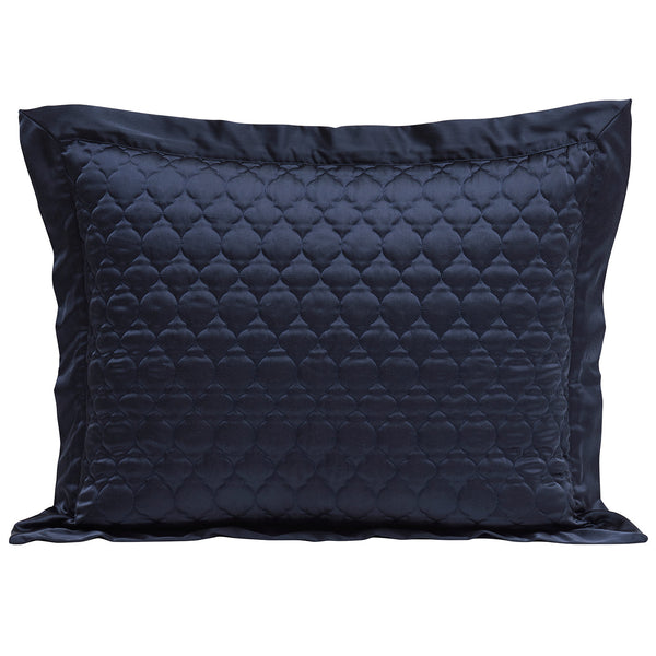 Hiend Accents High Shine Satin Quatrefoil Quilt Pillow Sham Set - Luxurious Elegance For Your Bedroom Decor Navy Face, 52% Viscose,48% Polyester,Back, 100% Polyester,Fill, 100% Polyester Fb7135ps-ss-na