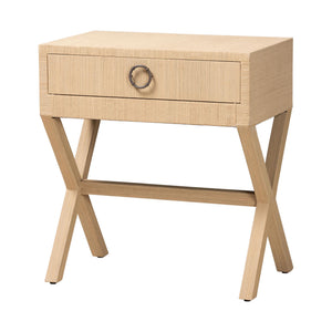 Baxton Studio Bali & Pari Hilliard Handwoven Grasscloth End Table with Drawer for Coastal Living FBS241-Natural Woven-Side Table