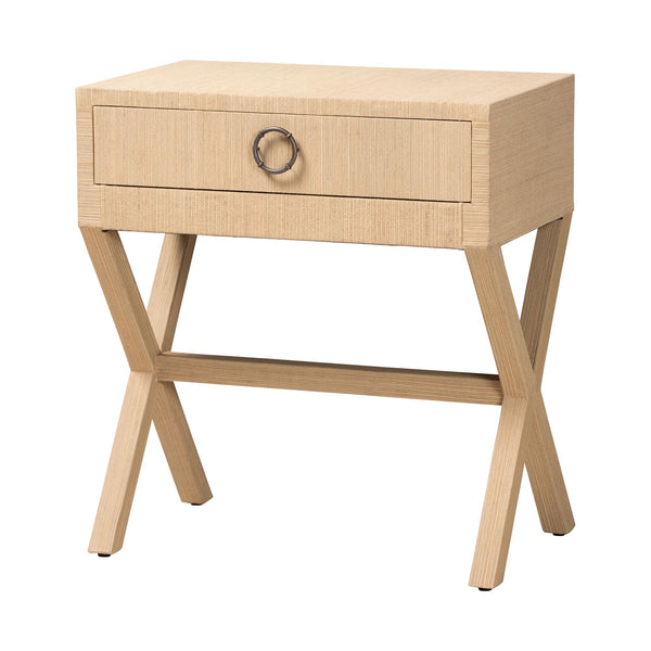 Baxton Studio Bali & Pari Hilliard Handwoven Grasscloth End Table with Drawer for Coastal Living FBS241-Natural Woven-Side Table