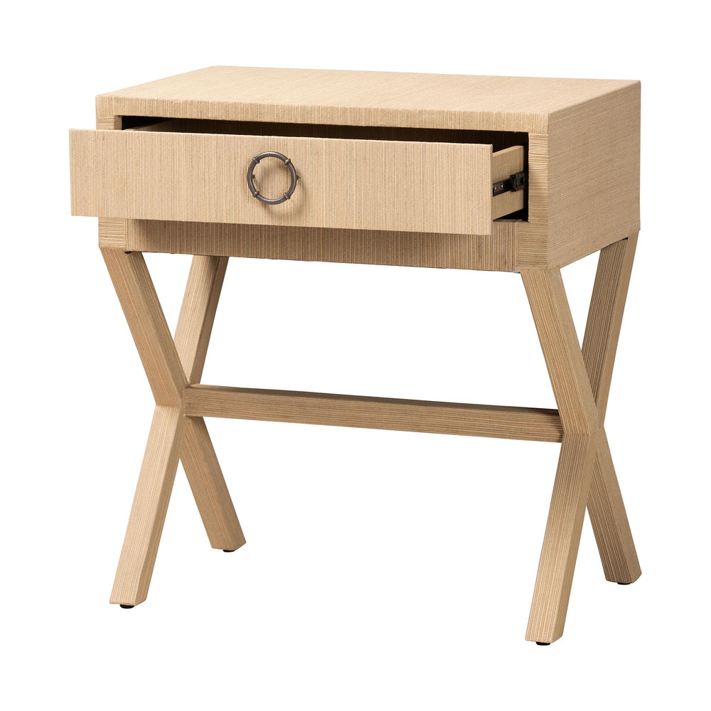 Baxton Studio Bali & Pari Hilliard Handwoven Grasscloth End Table with Drawer for Coastal Living FBS241-Natural Woven-Side Table