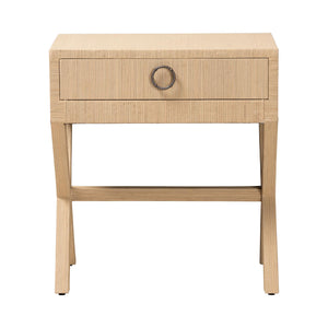 Bali & Pari Hilliard Handwoven Grasscloth End Table with Drawer for Coastal Living
