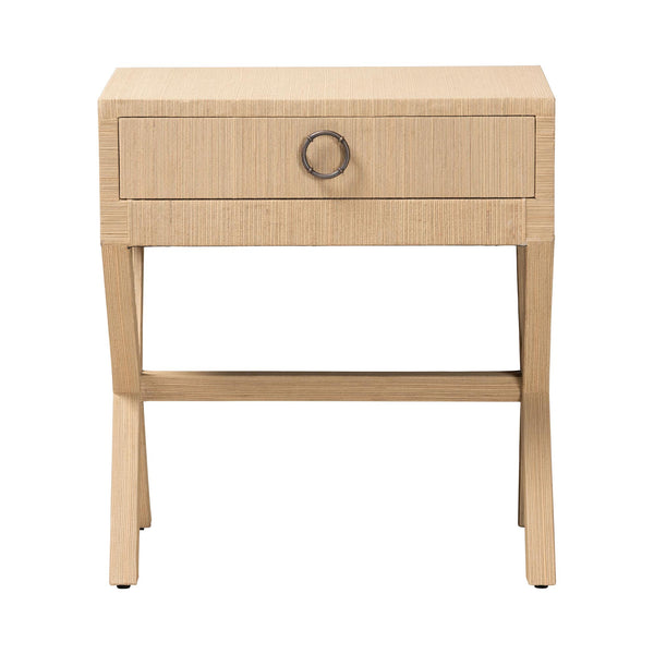 Bali & Pari Hilliard Handwoven Grasscloth End Table with Drawer for Coastal Living