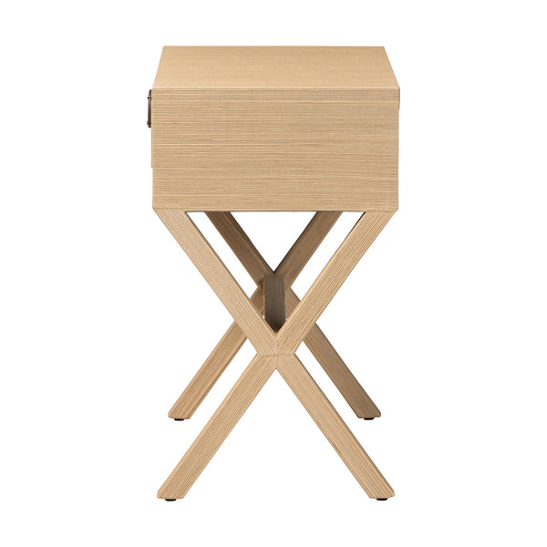 Bali & Pari Hilliard Handwoven Grasscloth End Table with Drawer for Coastal Living