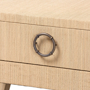 Bali & Pari Hilliard Handwoven Grasscloth End Table with Drawer for Coastal Living