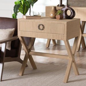 Bali & Pari Hilliard Handwoven Grasscloth End Table with Drawer for Coastal Living
