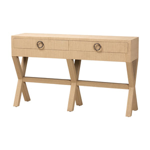 Baxton Studio Bali & Pari Hilliard Handwoven Grasscloth Entryway Console with Two Storage Drawers FBS242-Natural Woven-Console Table