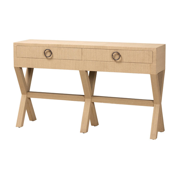 Baxton Studio Bali & Pari Hilliard Handwoven Grasscloth Entryway Console with Two Storage Drawers FBS242-Natural Woven-Console Table