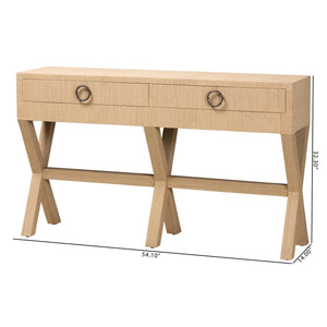 Bali & Pari Hilliard Handwoven Grasscloth Entryway Console with Two Storage Drawers