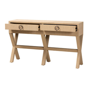 Bali & Pari Hilliard Handwoven Grasscloth Entryway Console with Two Storage Drawers