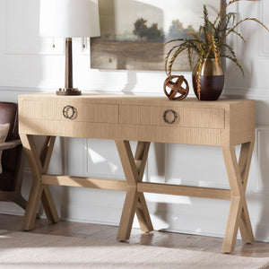 Bali & Pari Hilliard Handwoven Grasscloth Entryway Console with Two Storage Drawers