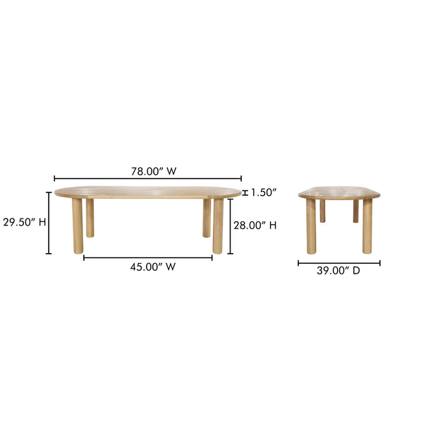Moe's Home Milo Dining Table: Sustainable Oak Design With Rounded Edges And Exquisite Craftsmanship For Comfort Natural Fsc Certified Solid Oak Tabletop Edge & Base,Fsc Certified Oak Veneer Over Mdf Tabletop Fc-1001-24-0
