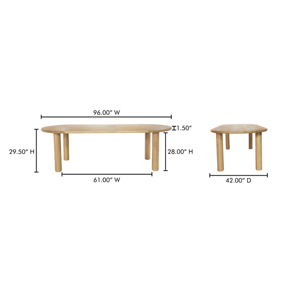 Moe's Home Milo Dining Table: Sustainable Oak Design With Rounded Edges And Exquisite Craftsmanship For Comfort Natural Fsc Certified Solid Oak Tabletop Edge & Base,Fsc Certified Oak Veneer Tabletop Fc-1002-24-0