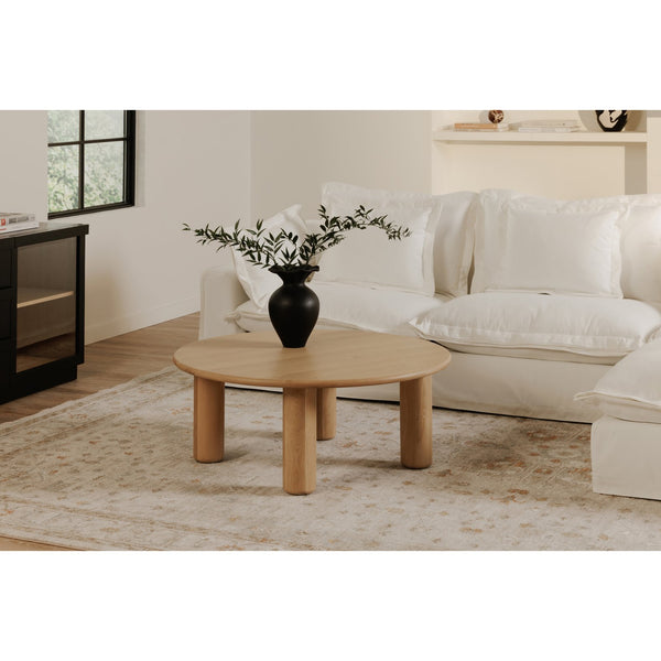 Moe's Home Milo Coffee Table - Sustainable Oak Design With Rounded Edges And Sleek Column Legs For Modern Spaces Natural Fsc Certified Solid Oak Tabletop Edge & Base,Fsc Certified Oak Veneer Tabletop Fc-1004-24-0