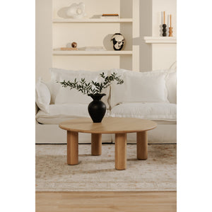 Moe's Home Milo Coffee Table - Sustainable Oak Design With Rounded Edges And Sleek Column Legs For Modern Spaces Natural Fsc Certified Solid Oak Tabletop Edge & Base,Fsc Certified Oak Veneer Tabletop Fc-1004-24-0