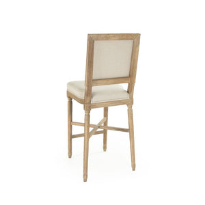 Zentique Louis Oak Bar Stool with Linen Seat — Classic Contoured Comfort, Durable Solid Frame for Kitchens W17 x H46.5 x D18 FC010-35 Bar E272 A003