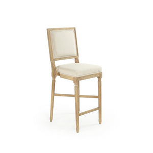 Zentique Louis Oak Bar Stool with Linen Seat — Classic Contoured Comfort, Durable Solid Frame for Kitchens W17 x H46.5 x D18 FC010-35 Bar E272 A003