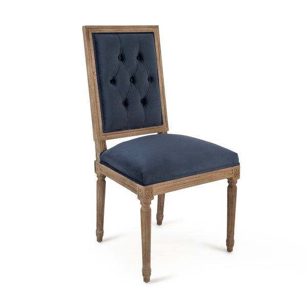 Louis Side Chair Limed Grey Oak, Blue Velvet FC010-4-Z E272 V093 Zentique