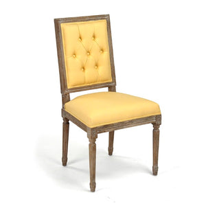 Zentique Louis Side Chair with Solid Oak Frame and Breathable Linen Upholstery for Timeless Comfort and Style Limed Grey Oak, Yellow Linen FC010-4-Z E272 J
