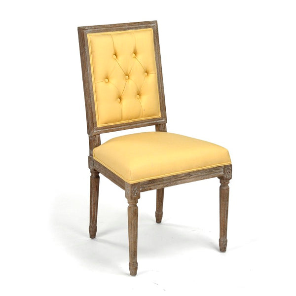 Zentique Louis Side Chair with Solid Oak Frame and Breathable Linen Upholstery for Timeless Comfort and Style Limed Grey Oak, Yellow Linen FC010-4-Z E272 J