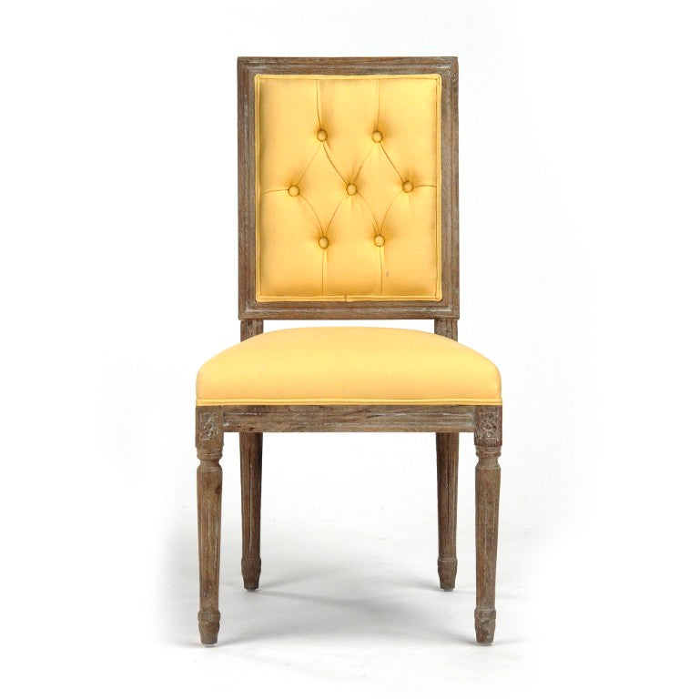 Zentique Louis Side Chair with Solid Oak Frame and Breathable Linen Upholstery for Timeless Comfort and Style Limed Grey Oak, Yellow Linen FC010-4-Z E272 J