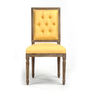 Zentique Louis Side Chair with Solid Oak Frame and Breathable Linen Upholstery for Timeless Comfort and Style Limed Grey Oak, Yellow Linen FC010-4-Z E272 J